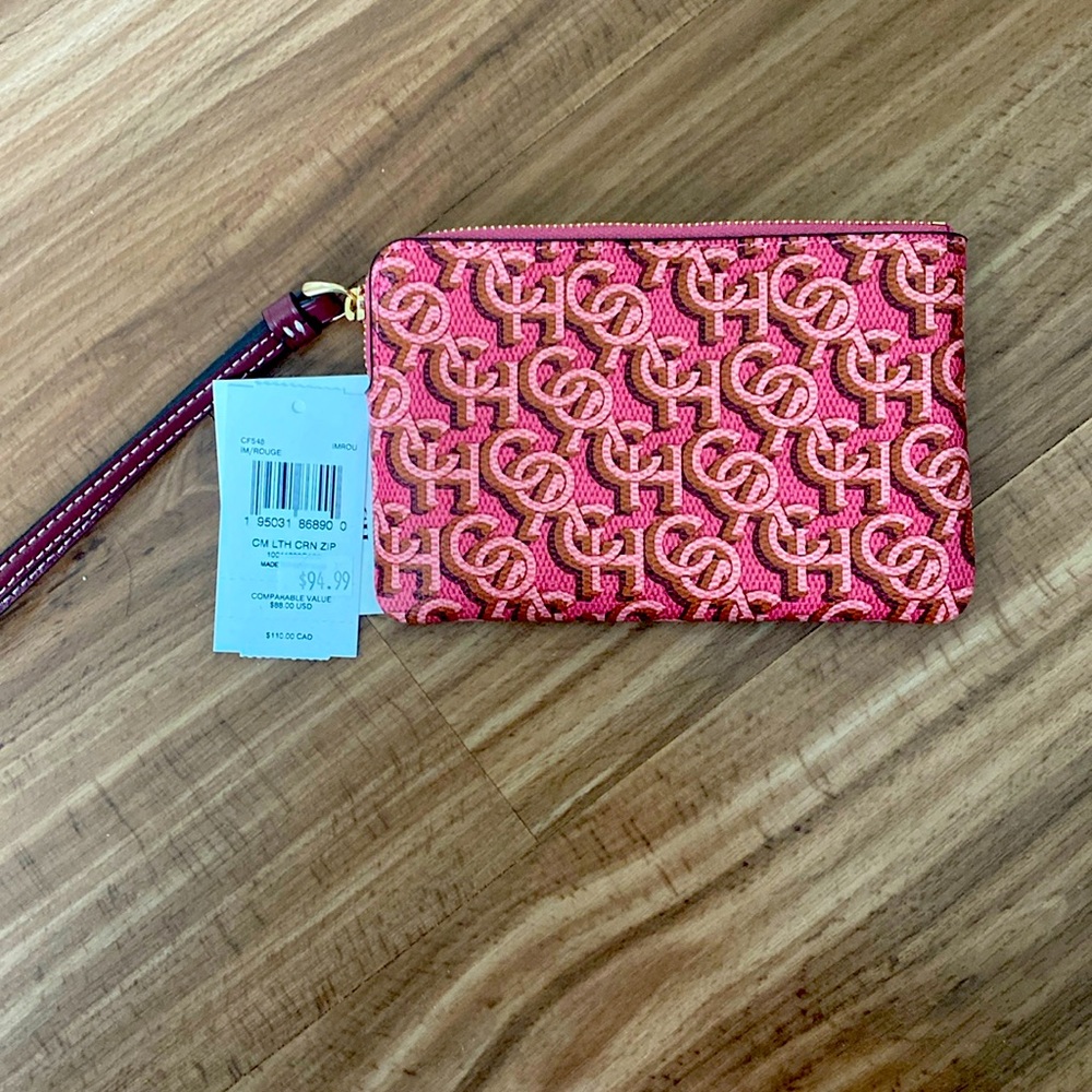 BNWT Coach Rouge Pink Monogram Corner Zip Wallet/Wrislet